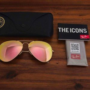 Ray Ban 62mm Gold/ Pink‎ Mirrored Lenses  Aviator Sunglasses